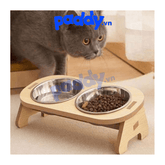 Bát Ăn Cho Chó Mèo Bằng Inox Chân Gỗ Cao Chống Gù - Paddy Pet Shop